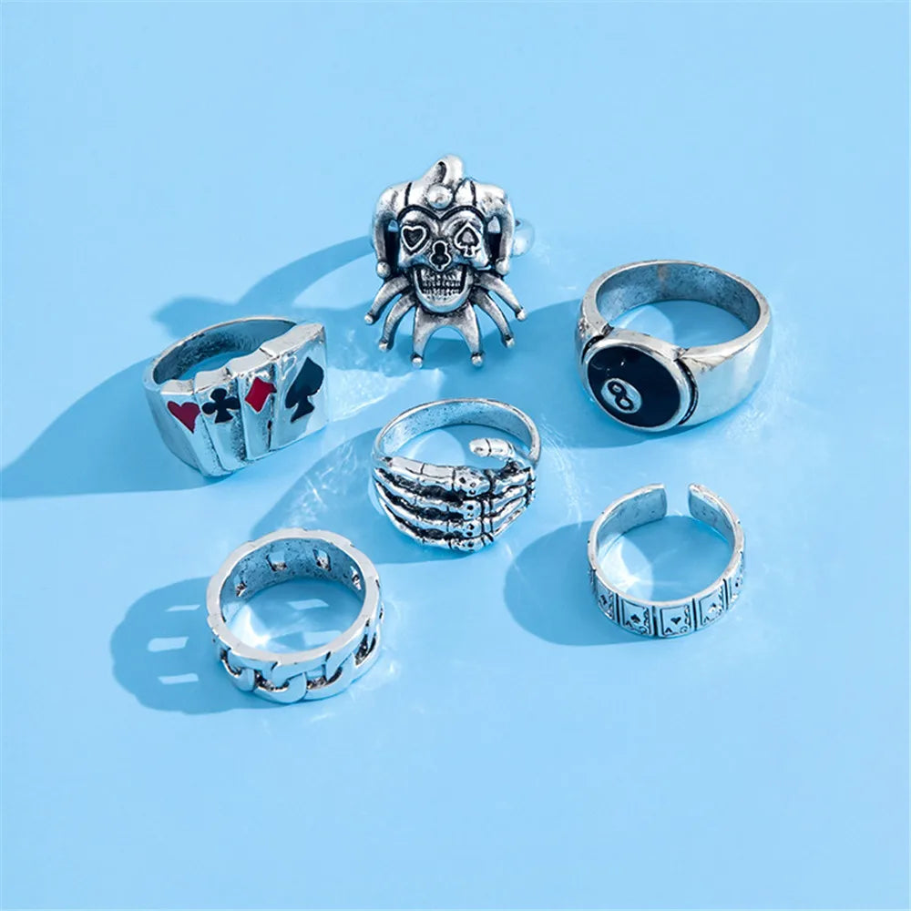 6Pcs Silver Poker Rings